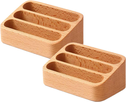 Wooden Business Card Holder for Desk, 3 Card Slots Business Card Display Holder Stand