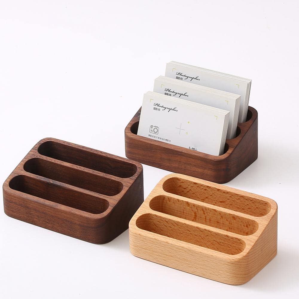 Wooden Business Card Holder for Desk, 3 Card Slots Business Card Display Holder Stand