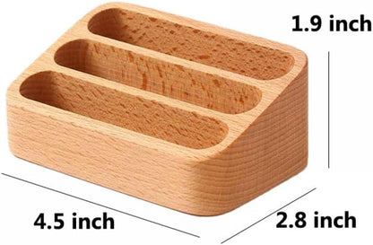 Wooden Business Card Holder for Desk, 3 Card Slots Business Card Display Holder Stand