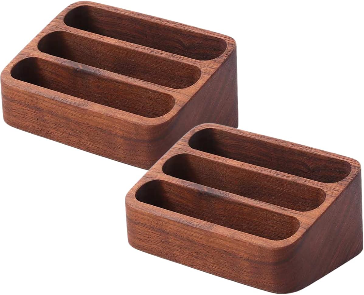 Wooden Business Card Holder for Desk, 3 Card Slots Business Card Display Holder Stand
