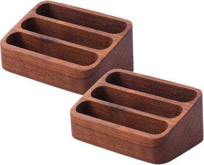 Wooden Business Card Holder for Desk, 3 Card Slots Business Card Display Holder Stand