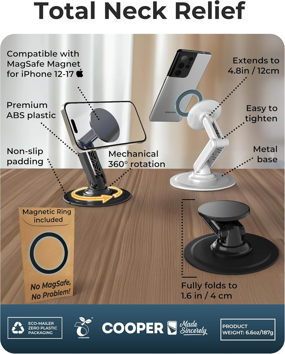 Cooper Mag360 Magnetic Phone Stand for Desk, MagSafe Stand for iPhone 17