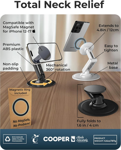 Cooper Mag360 Magnetic Phone Stand for Desk, MagSafe Stand for iPhone 17