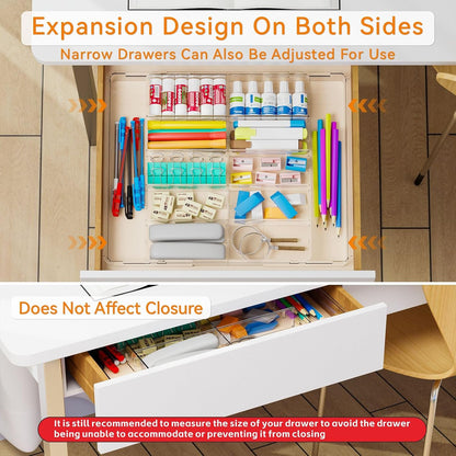 Large Expandable Desk Drawer Organizer Tray for Office Supplies and Accessories With 12 Adjustable Compartments,Office Drawer Organizers for Pencil,Pen and Kitchen Junk Drawer Organizer,Clear
