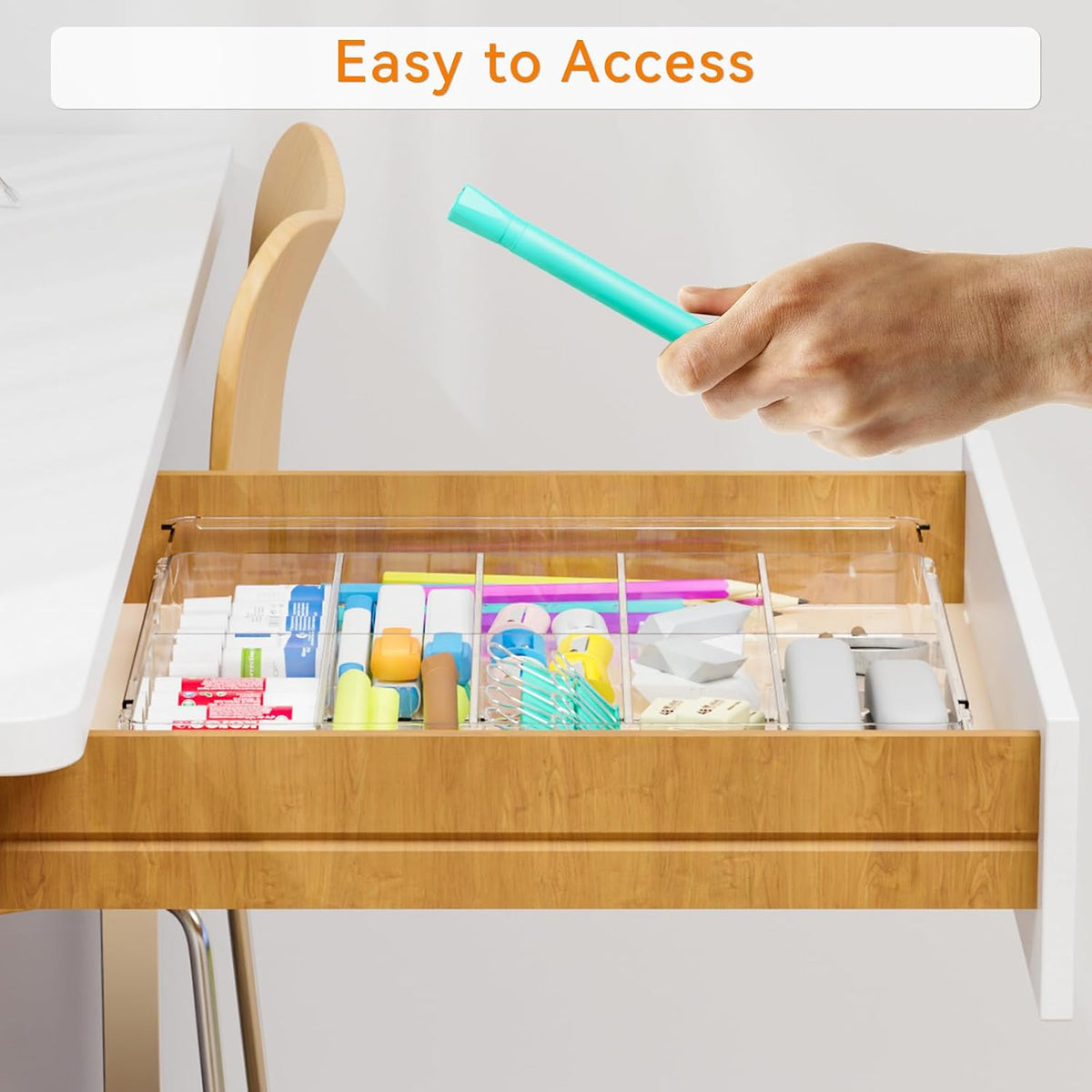 Large Expandable Desk Drawer Organizer Tray for Office Supplies and Accessories With 12 Adjustable Compartments,Office Drawer Organizers for Pencil,Pen and Kitchen Junk Drawer Organizer,Clear
