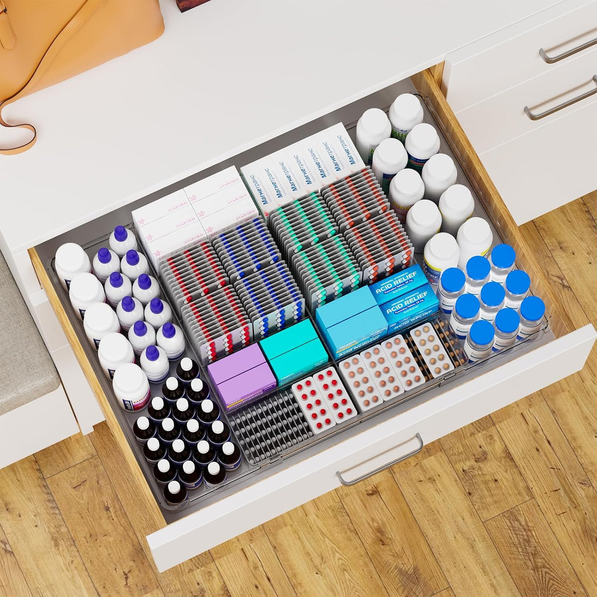 Large Expandable Desk Drawer Organizer Tray for Office Supplies and Accessories With 12 Adjustable Compartments,Office Drawer Organizers for Pencil,Pen and Kitchen Junk Drawer Organizer,Clear