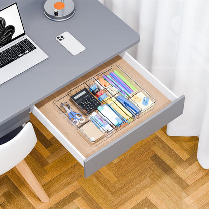 Large Expandable Desk Drawer Organizer Tray for Office Supplies and Accessories With 12 Adjustable Compartments,Office Drawer Organizers for Pencil,Pen and Kitchen Junk Drawer Organizer,Clear