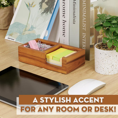 Acacia Wood Sticky Note Holder, 3x3 in Note Organizer, 2-Compartment