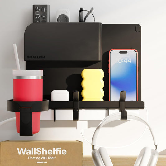WallShelfie Bedside Wall Organizer & Dorm Decor for Dorm Room - Black