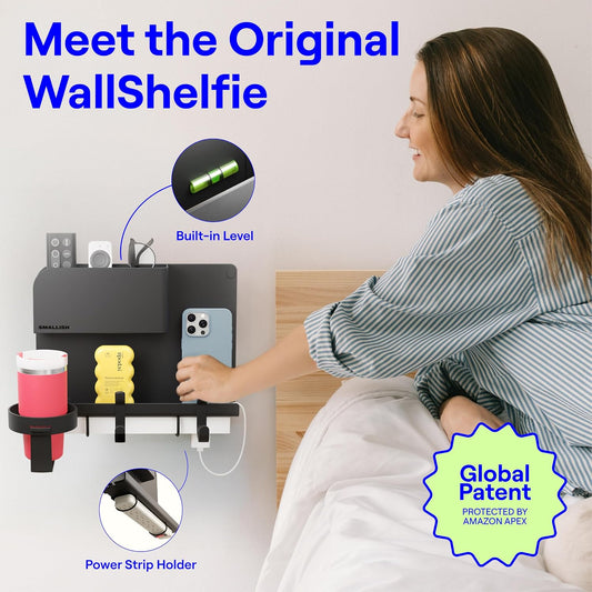 WallShelfie Bedside Wall Organizer & Dorm Decor for Dorm Room - Black