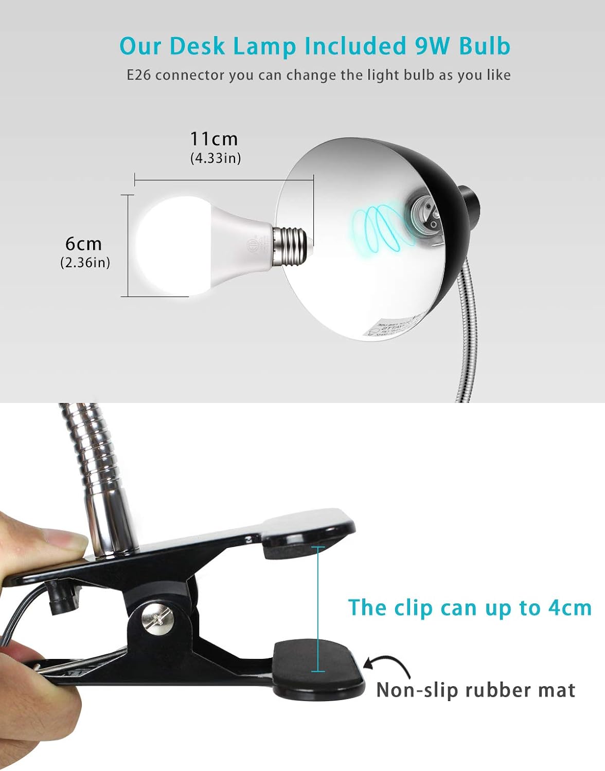 Desk lamp Eye-Caring Table Lamps, 360°Rotation Gooseneck Clip Lamp