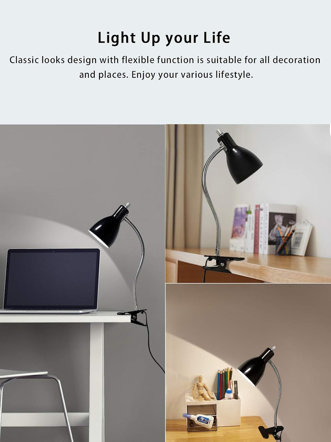 Desk lamp Eye-Caring Table Lamps, 360°Rotation Gooseneck Clip Lamp