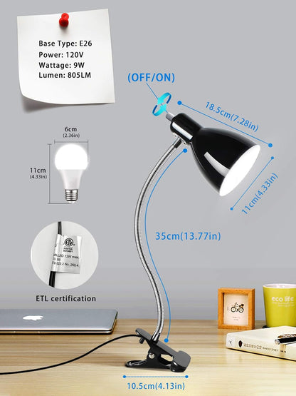 Desk lamp Eye-Caring Table Lamps, 360°Rotation Gooseneck Clip Lamp
