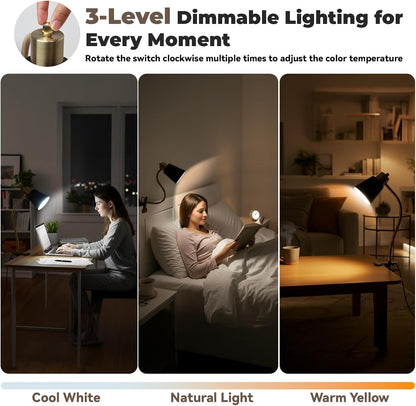 Desk lamp Eye-Caring Table Lamps, 360°Rotation Gooseneck Clip Lamp