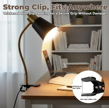 Desk lamp Eye-Caring Table Lamps, 360°Rotation Gooseneck Clip Lamp