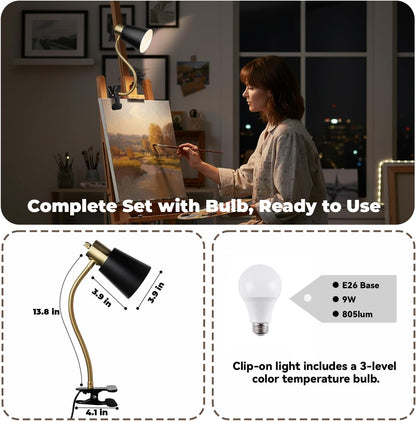 Desk lamp Eye-Caring Table Lamps, 360°Rotation Gooseneck Clip Lamp