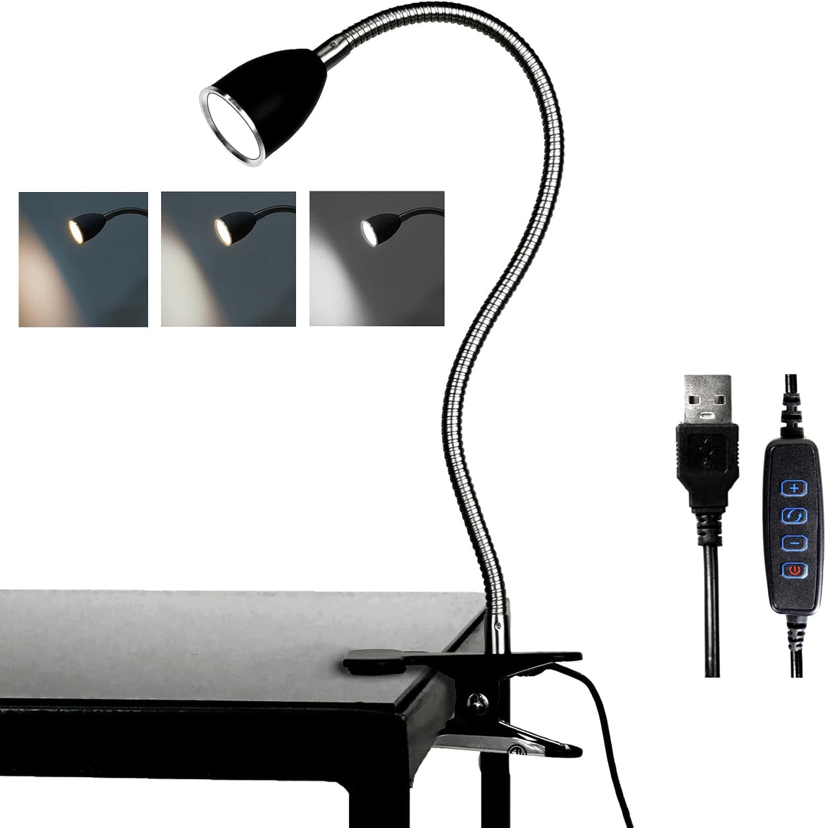 Desk lamp Eye-Caring Table Lamps, 360°Rotation Gooseneck Clip Lamp