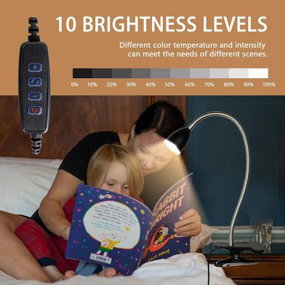 Desk lamp Eye-Caring Table Lamps, 360°Rotation Gooseneck Clip Lamp