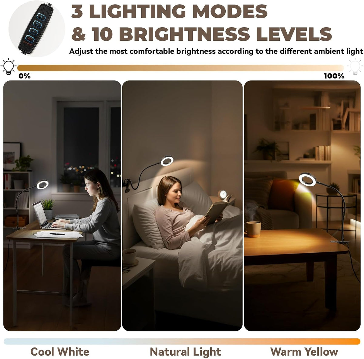 Desk lamp Eye-Caring Table Lamps, 360°Rotation Gooseneck Clip Lamp