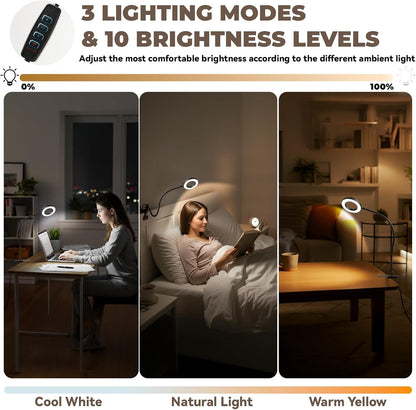 Desk lamp Eye-Caring Table Lamps, 360°Rotation Gooseneck Clip Lamp