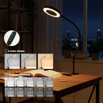 Desk lamp Eye-Caring Table Lamps, 360°Rotation Gooseneck Clip Lamp