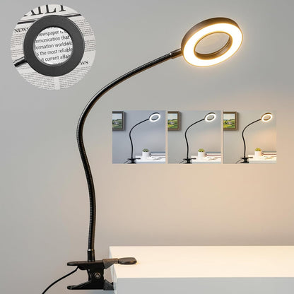 Desk lamp Eye-Caring Table Lamps, 360°Rotation Gooseneck Clip Lamp