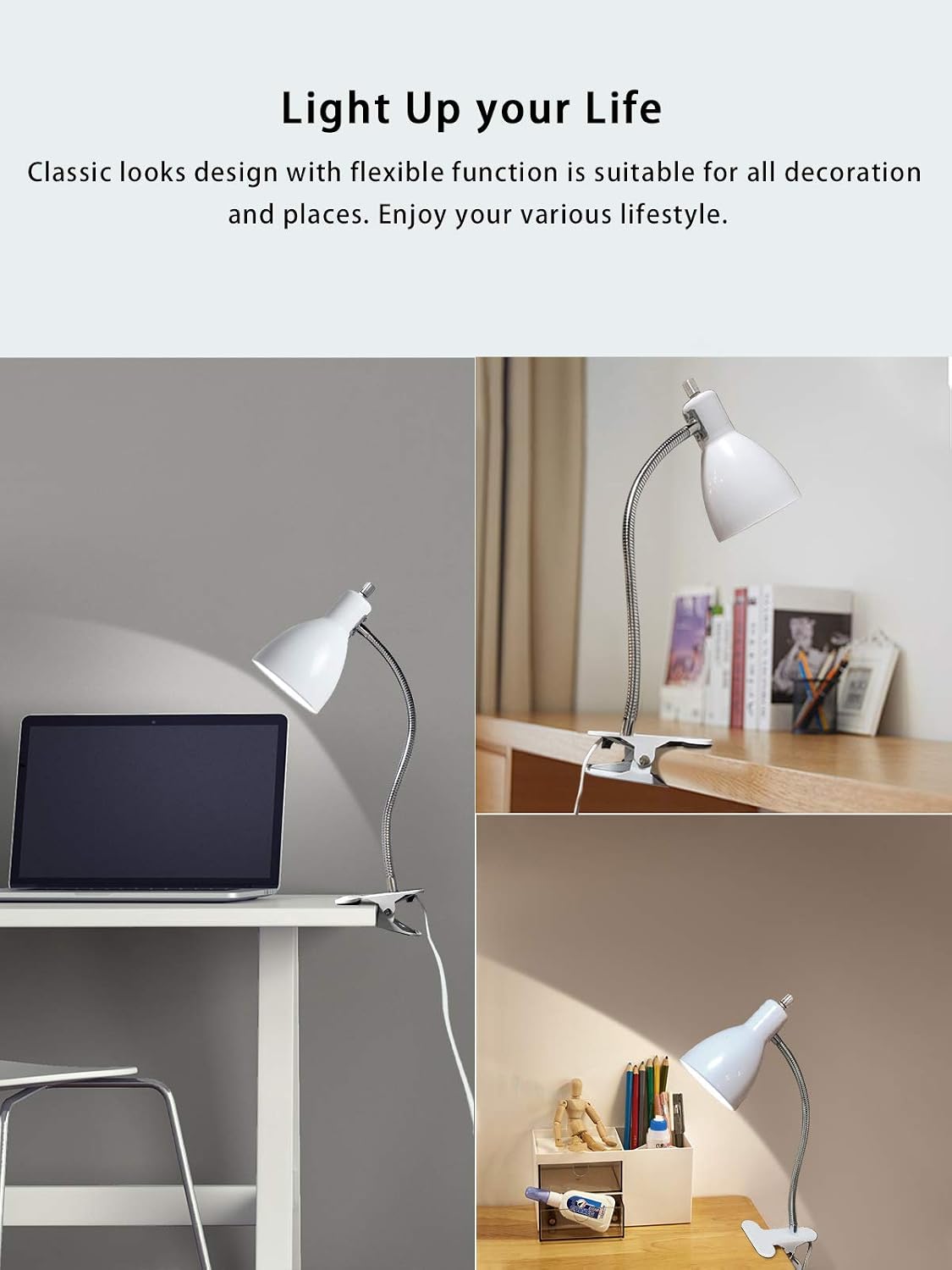 Desk lamp Eye-Caring Table Lamps, 360°Rotation Gooseneck Clip Lamp