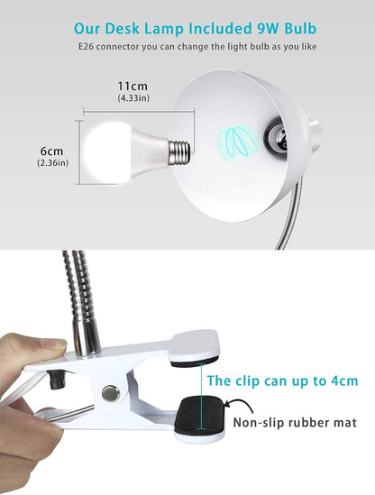 Desk lamp Eye-Caring Table Lamps, 360°Rotation Gooseneck Clip Lamp