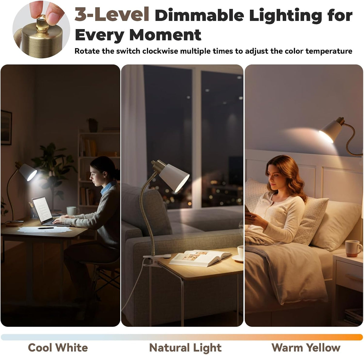 Desk lamp Eye-Caring Table Lamps, 360°Rotation Gooseneck Clip Lamp
