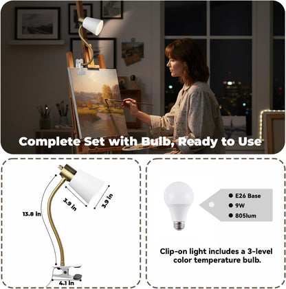 Desk lamp Eye-Caring Table Lamps, 360°Rotation Gooseneck Clip Lamp