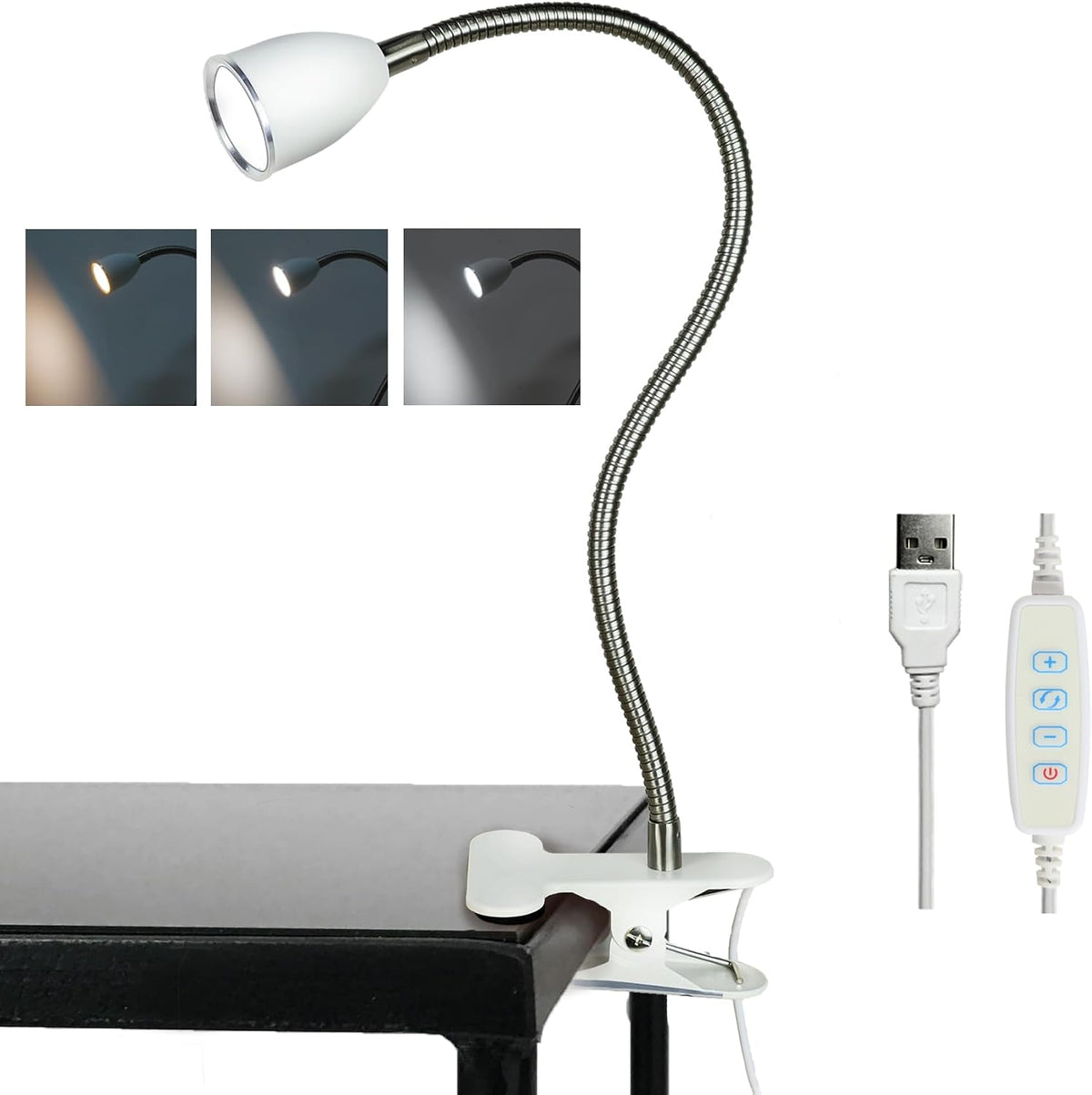 Desk lamp Eye-Caring Table Lamps, 360°Rotation Gooseneck Clip Lamp