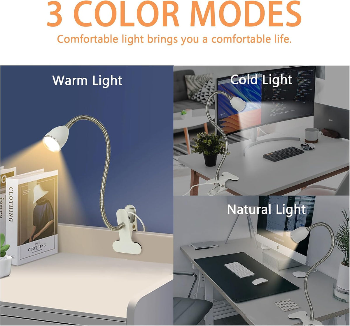 Desk lamp Eye-Caring Table Lamps, 360°Rotation Gooseneck Clip Lamp