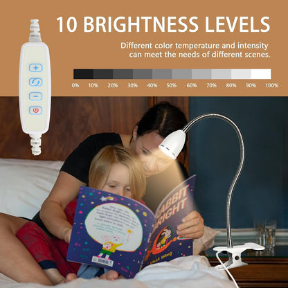 Desk lamp Eye-Caring Table Lamps, 360°Rotation Gooseneck Clip Lamp