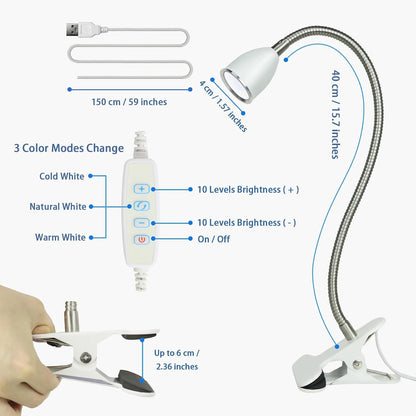 Desk lamp Eye-Caring Table Lamps, 360°Rotation Gooseneck Clip Lamp