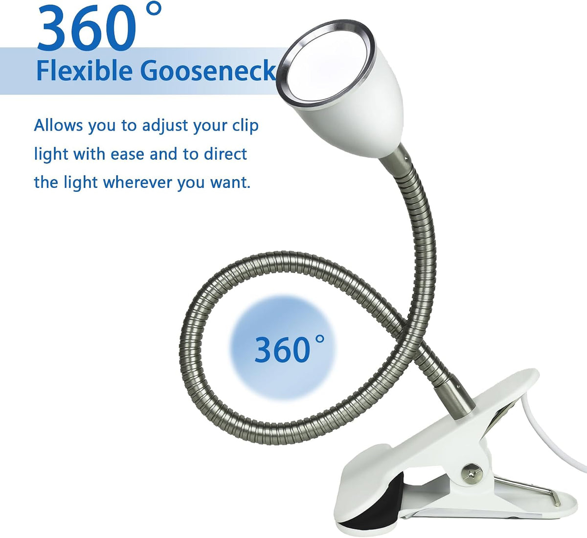 Desk lamp Eye-Caring Table Lamps, 360°Rotation Gooseneck Clip Lamp