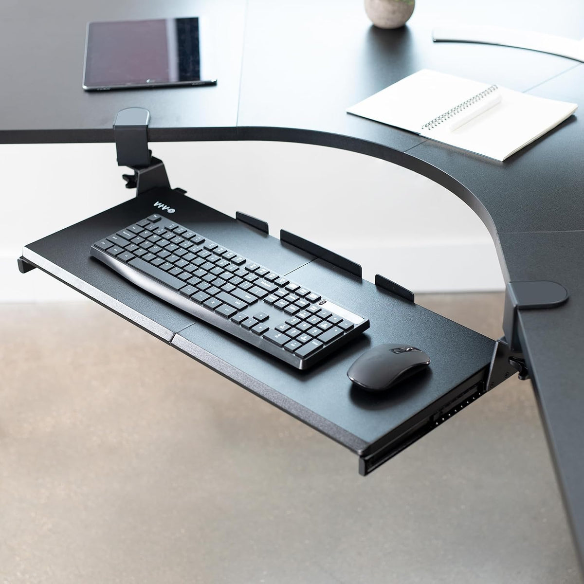 Black Clamp-on 27 x 11 in Keyboard Tray for Corner Desk, MOUNT-KB10C