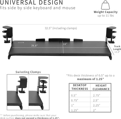Black Clamp-on 27 x 11 in Keyboard Tray for Corner Desk, MOUNT-KB10C