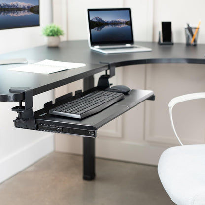 Black Clamp-on 27 x 11 in Keyboard Tray for Corner Desk, MOUNT-KB10C