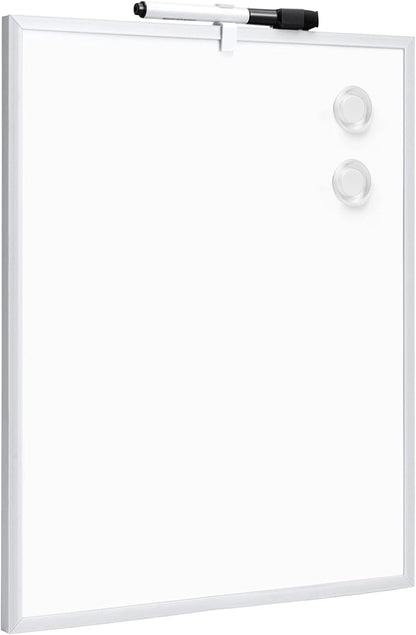 Small Dry Erase Whiteboard, Magnetic Bulletin Board, with Marker and Magnets, 11"W x 14"H, Aluminum Frame