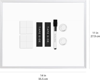 Small Dry Erase Whiteboard, Magnetic Bulletin Board, with Marker and Magnets, 11"W x 14"H, Aluminum Frame