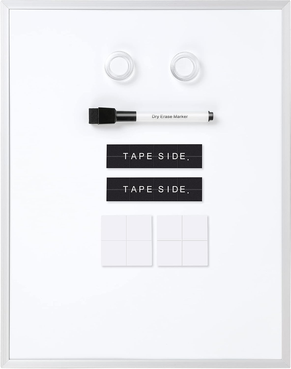 Small Dry Erase Whiteboard, Magnetic Bulletin Board, with Marker and Magnets, 11"W x 14"H, Aluminum Frame