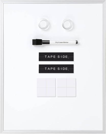 Small Dry Erase Whiteboard, Magnetic Bulletin Board, with Marker and Magnets, 11"W x 14"H, Aluminum Frame