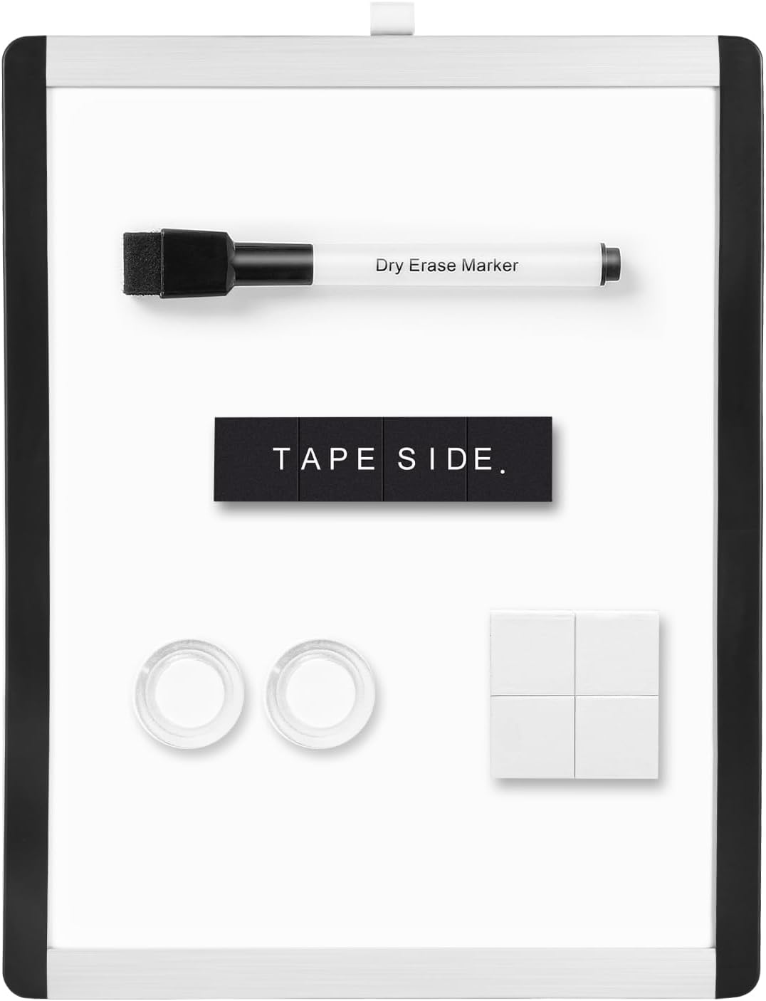 Small Dry Erase Whiteboard, Magnetic Bulletin Board, with Marker and Magnets, 11"W x 14"H, Aluminum Frame