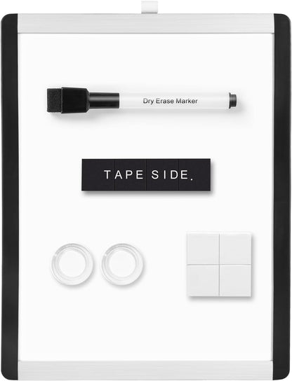 Small Dry Erase Whiteboard, Magnetic Bulletin Board, with Marker and Magnets, 11"W x 14"H, Aluminum Frame