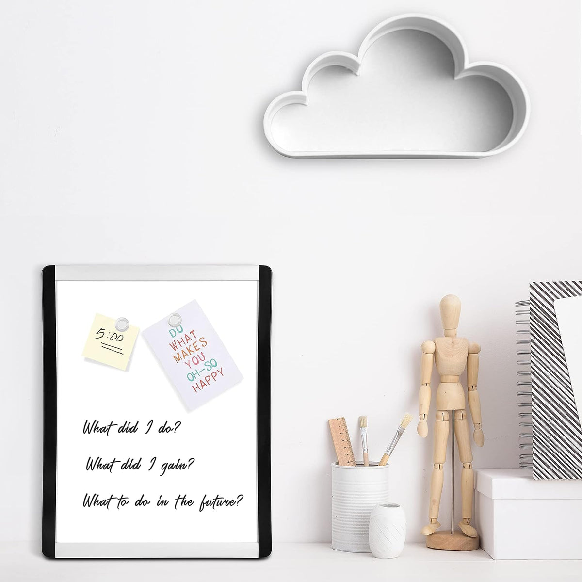 Small Dry Erase Whiteboard, Magnetic Bulletin Board, with Marker and Magnets, 11"W x 14"H, Aluminum Frame