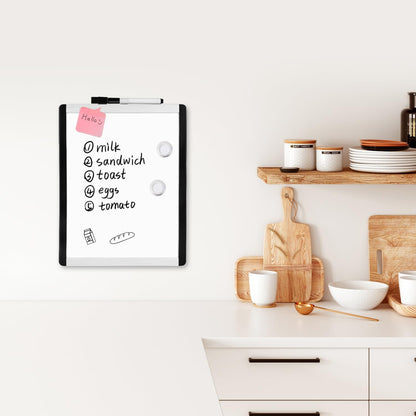 Small Dry Erase Whiteboard, Magnetic Bulletin Board, with Marker and Magnets, 11"W x 14"H, Aluminum Frame