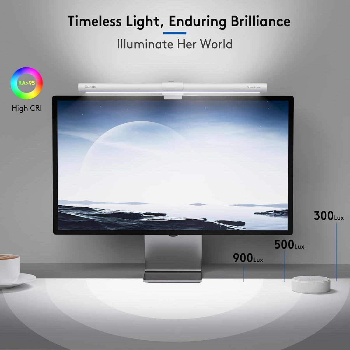 White Monitor Light Bar with Backlight, Desk Light with Remote