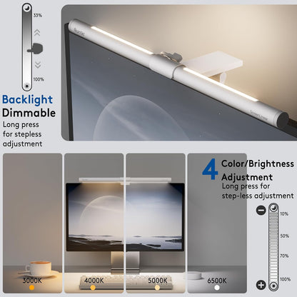 White Monitor Light Bar with Backlight, Desk Light with Remote