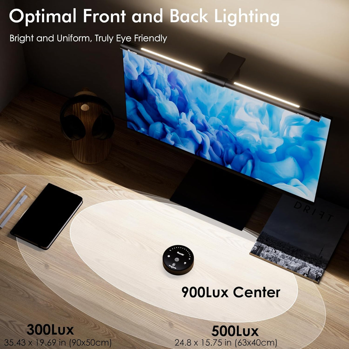 White Monitor Light Bar with Backlight, Desk Light with Remote