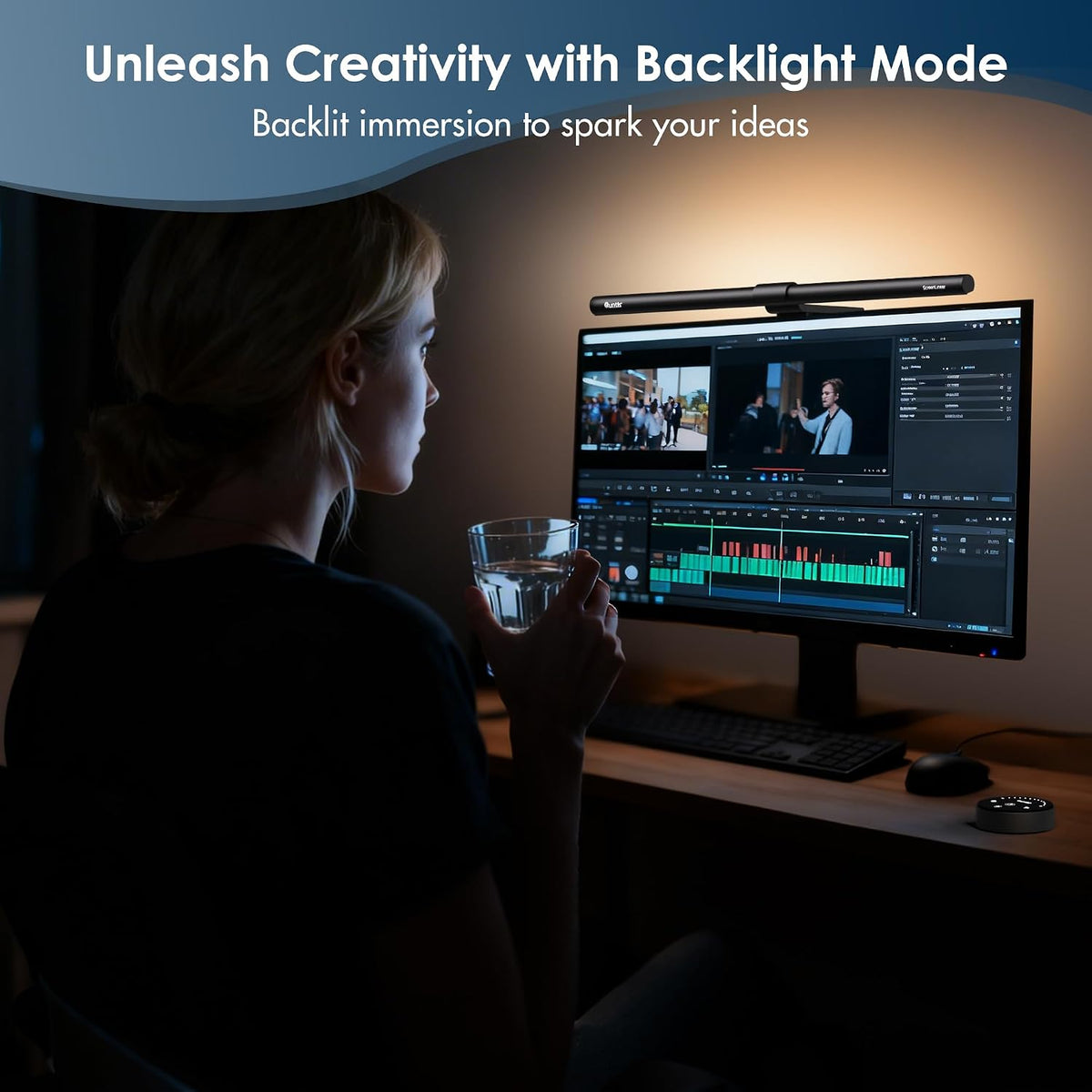 White Monitor Light Bar with Backlight, Desk Light with Remote